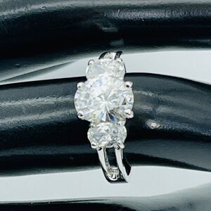 Trilogy Cubic Zirconia.Three Stone Trinity Engagement Ring Marked JA Silver Tone